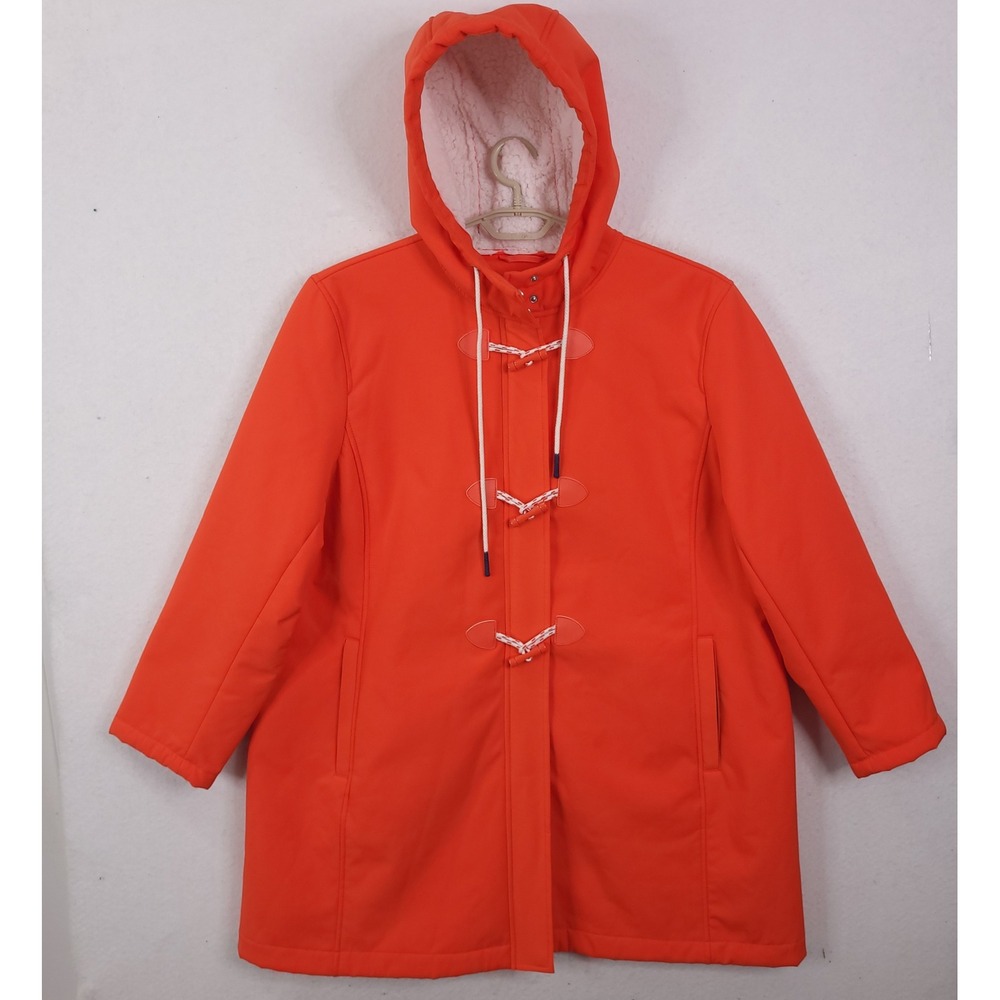 Talbots Raincoat Woman 3X Orange Sherpa Lined Toggle Hooded Softshell Parka NEW